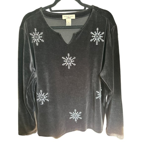 Bechamel Woman size 1X black velour sequin snowflakes holiday party top - Picture 1 of 6